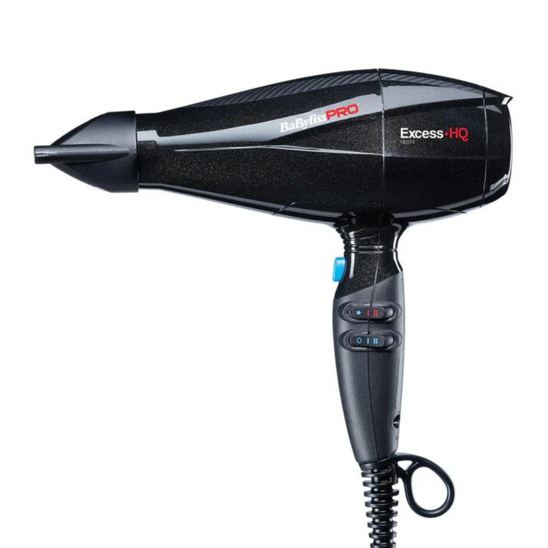 Secador Excess Babyliss PRO BAB6800IE: 2600W de potência, tecnologia íon, design ergonômico, secagem rápida e sem frizz para um acabamento profissional.