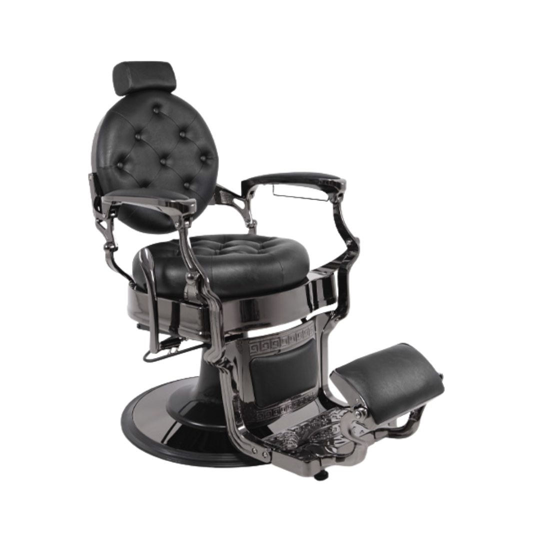 Cadeira de Barbeiro Olympus Titânio Cromado Preta