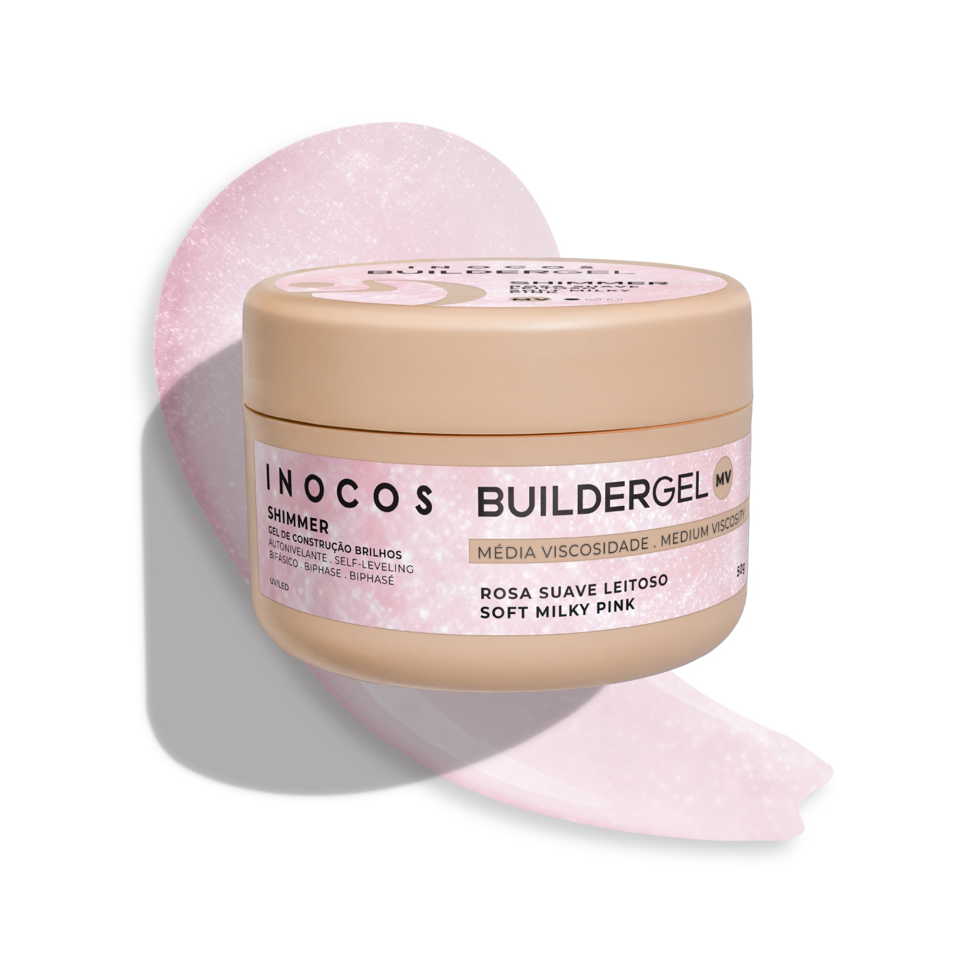 Gel de Construção Shimmer Média Viscosidade Rosa Suave Leitoso 50g
