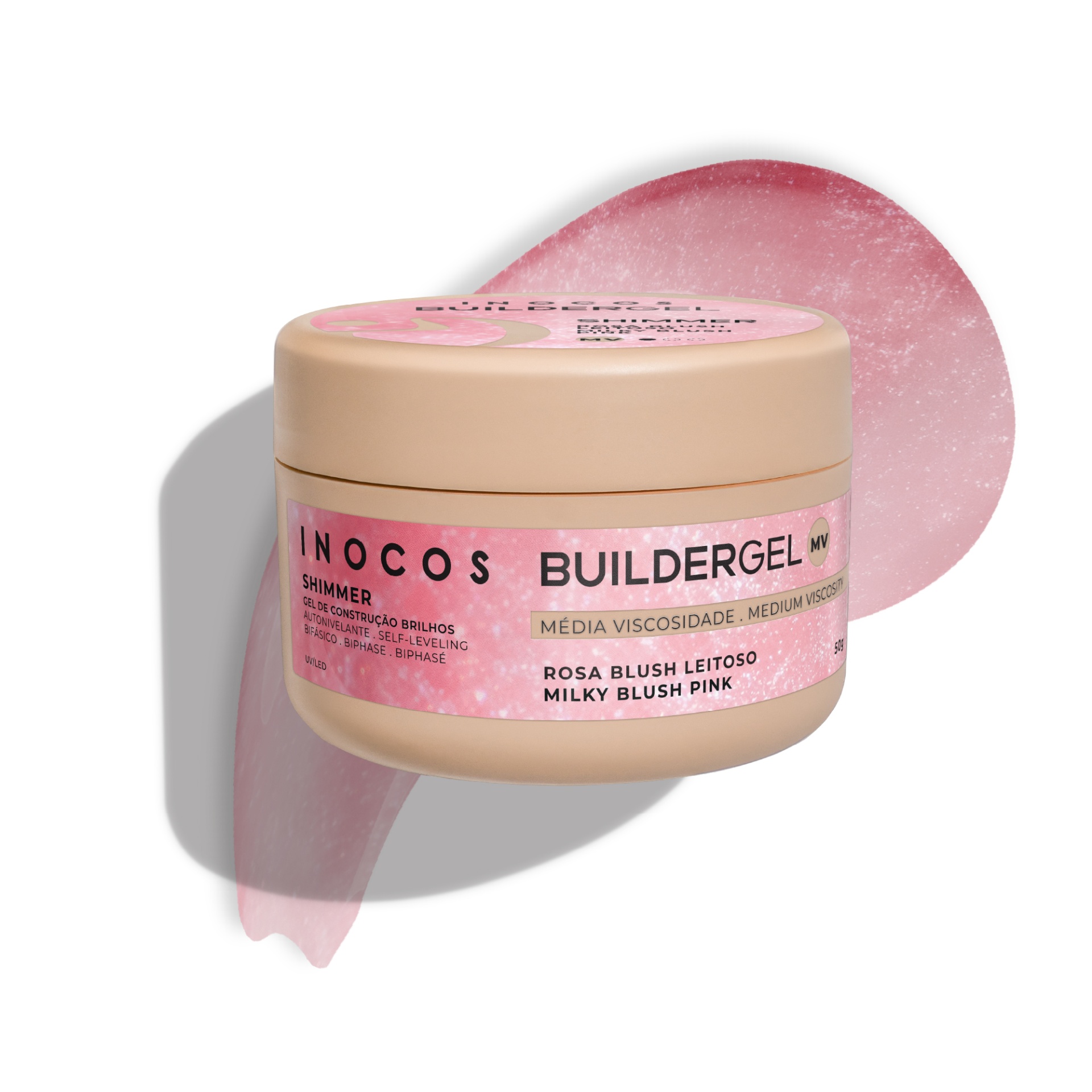 Gel de Construção Shimmer Média Viscosidade Rosa Blush Leitoso 50g