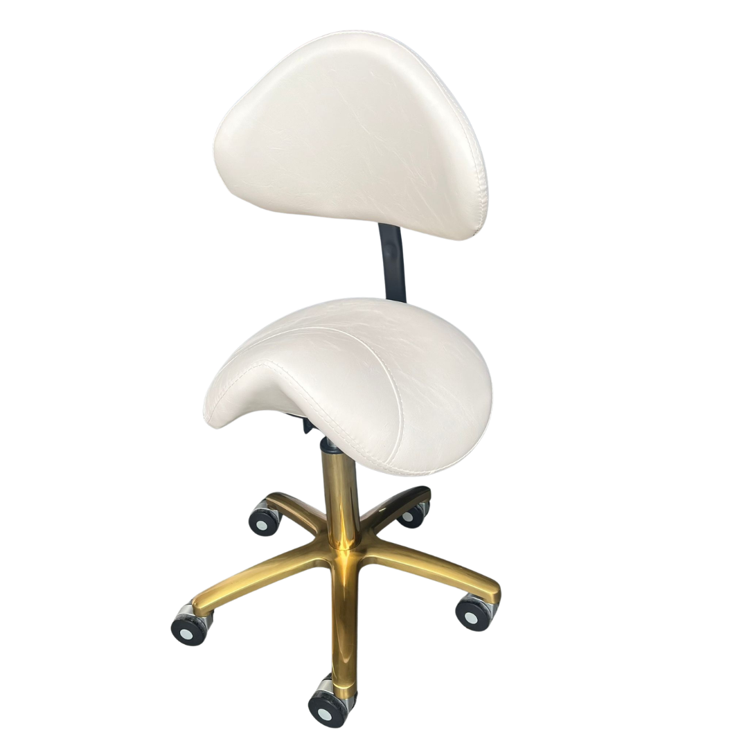 Banco Sela C/ Encosto Regulavel Branco e Dourado - Image 3